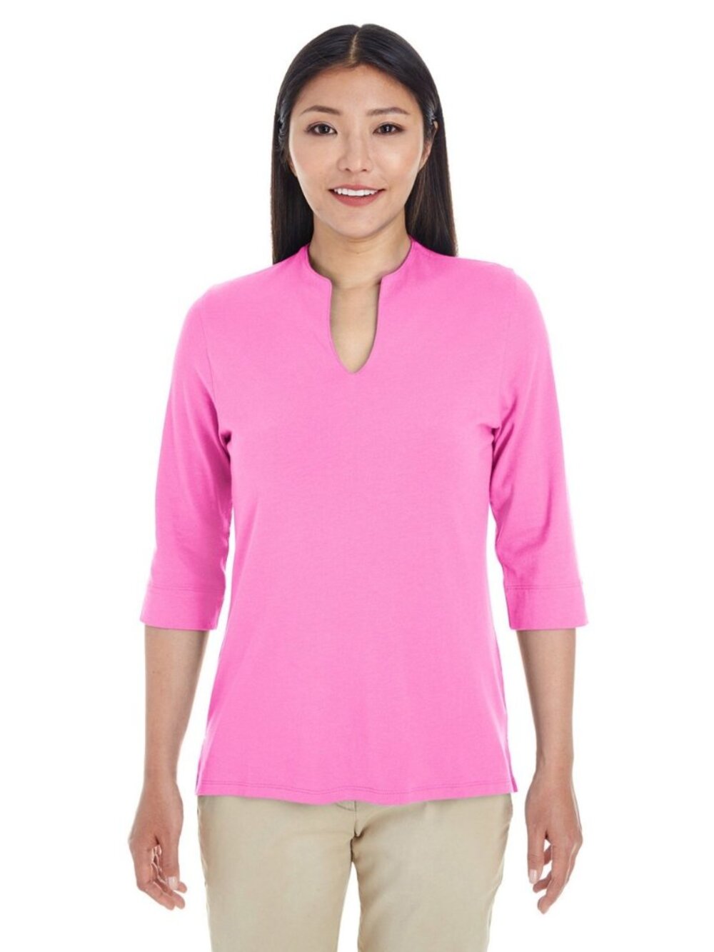Devon & Jones Ladies' Perfect Fit Tailored Open Neckline Pink Top